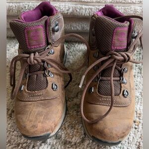 Timberland Brown Leather Boots with Pink Accents